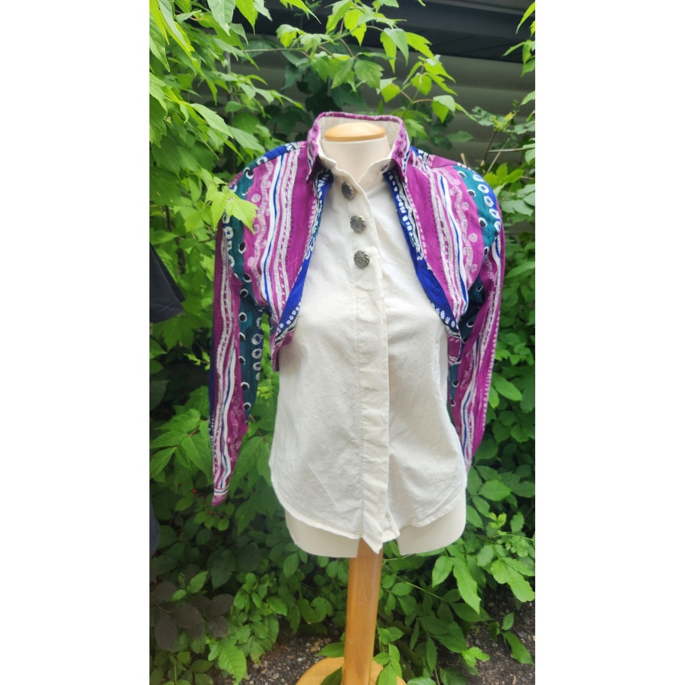 Roughrider by Circle T Medium Western‎ Bolero Shirt Purple Blue Green Stripes